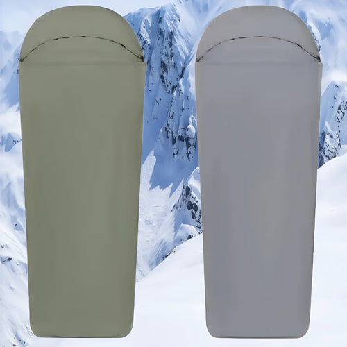 Blue and green adult mummy camping sleeping bag with nylon construction and portable design