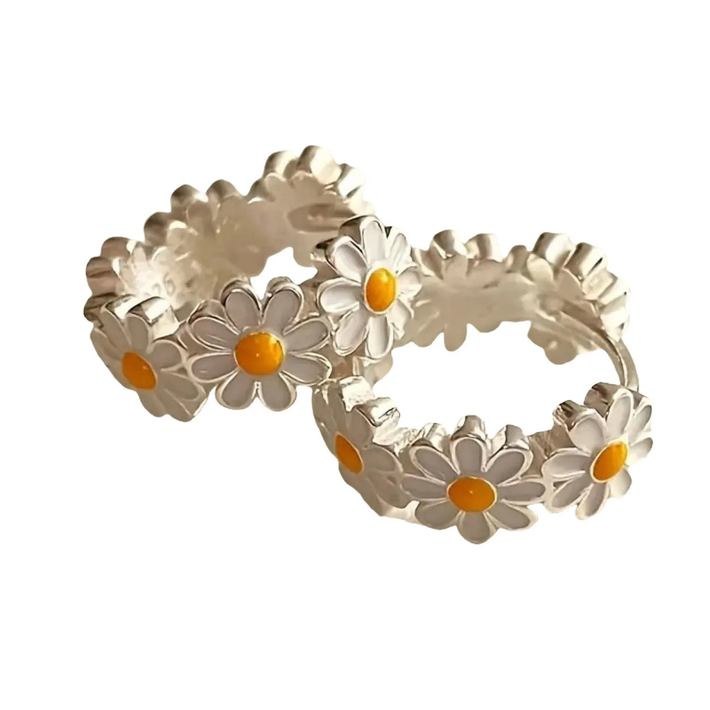 White daisy flower ring earrings with electroplated copper and gemstone settings