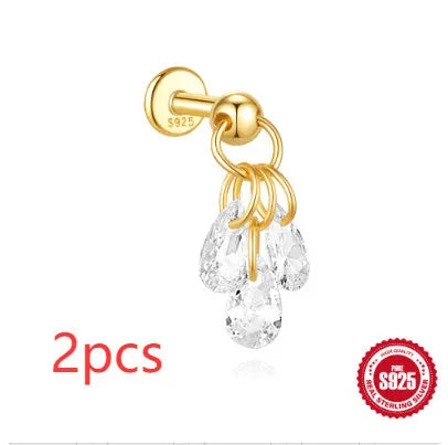 S925 sterling silver geometric moon and star earrings with embedded diamond detailing in gold tone finish
