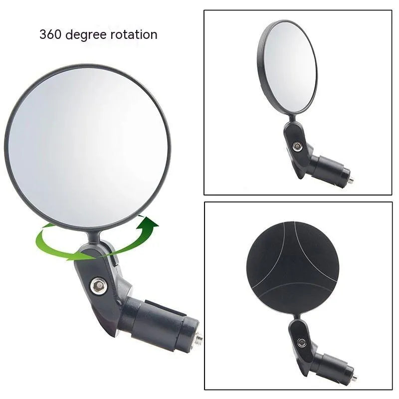 Black foldable convex rearview mirror for vehicles with 7cm reflective surface and 14cm arm.