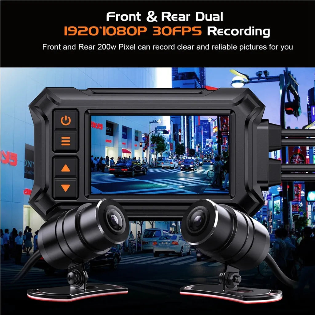 Motorcycle GPS video recorder with dual lens in waterproof housing for 1080P recording