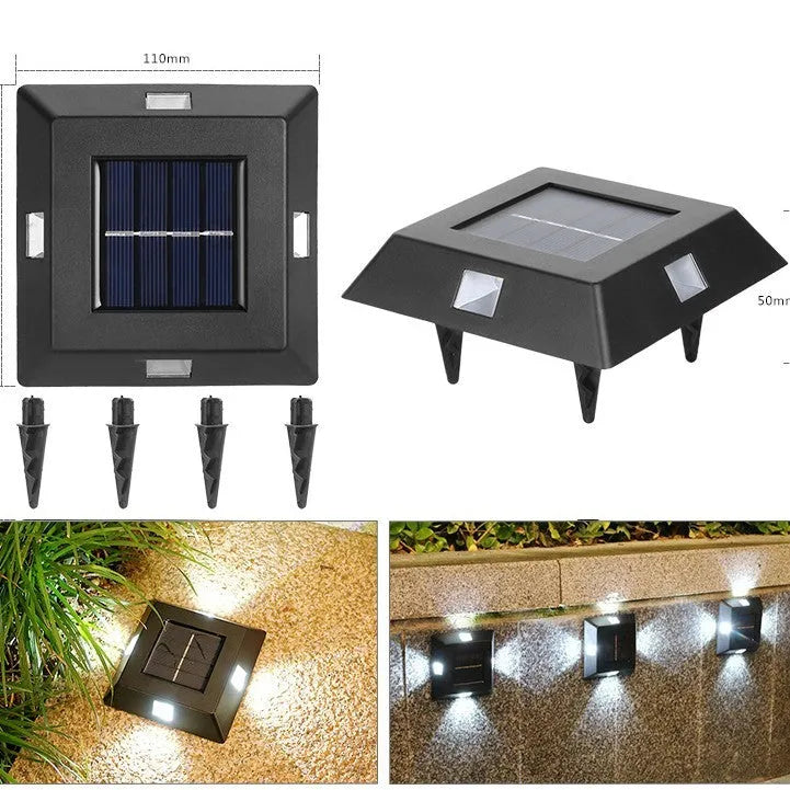 Solar garden wall light with LED illumination for outdoor decorative lighting