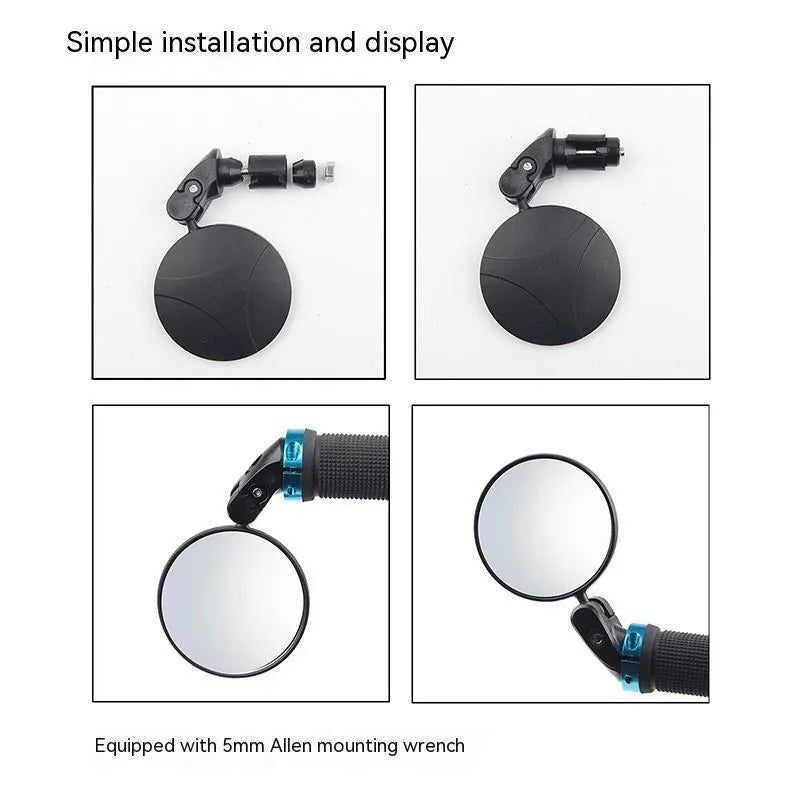 Black foldable convex rearview mirror for vehicles with 7cm reflective surface and 14cm arm.