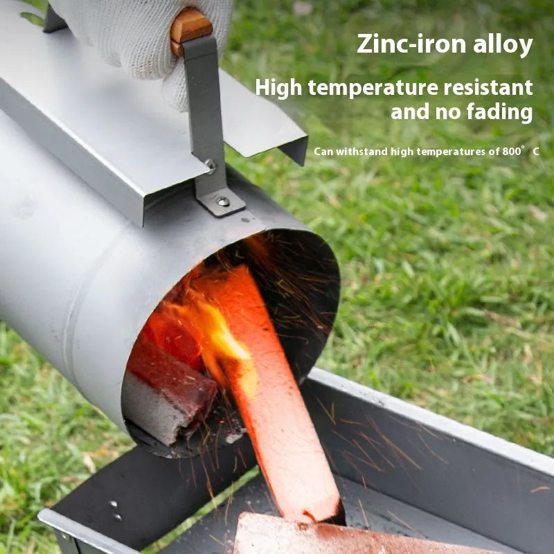 Zinc-iron alloy charcoal fire starter with point carbon barrel design for outdoor barbecues
