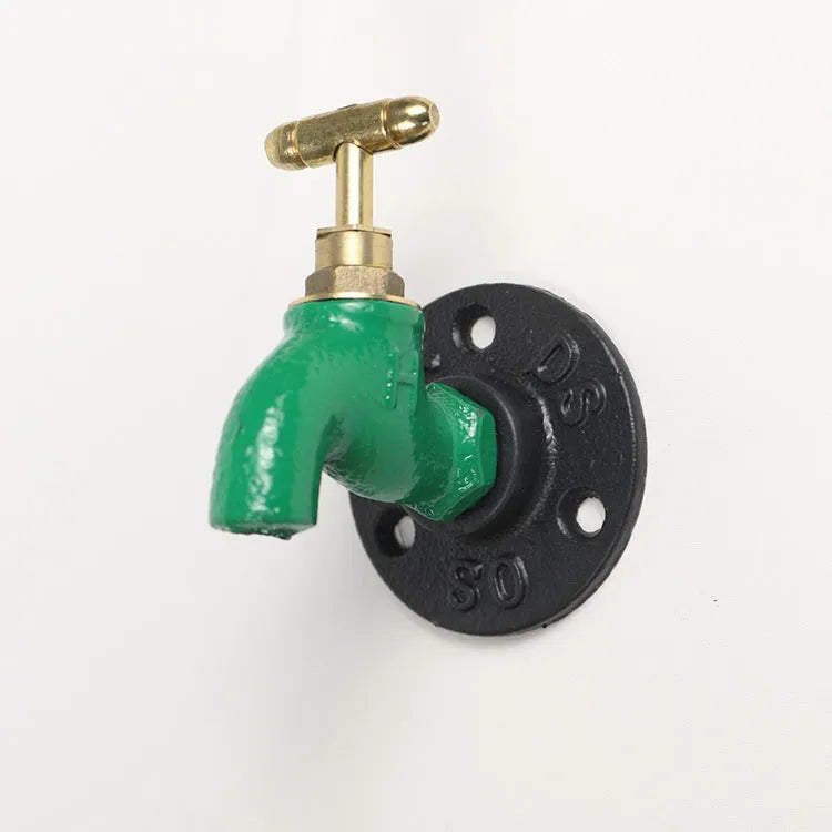 Metal wall hook in water pipe style with polished finish, shown in black, green, and red colour options.