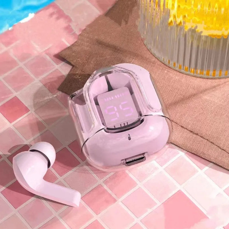 Transparent space capsule case true wireless Bluetooth headset with digital display screen