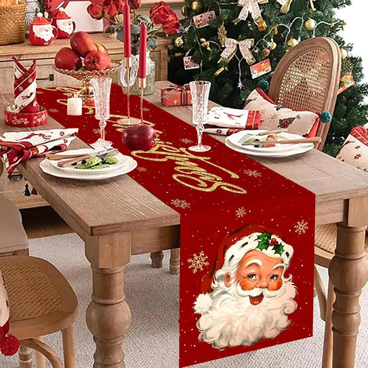 Polyester table flag with Santa Claus design for Christmas party decoration