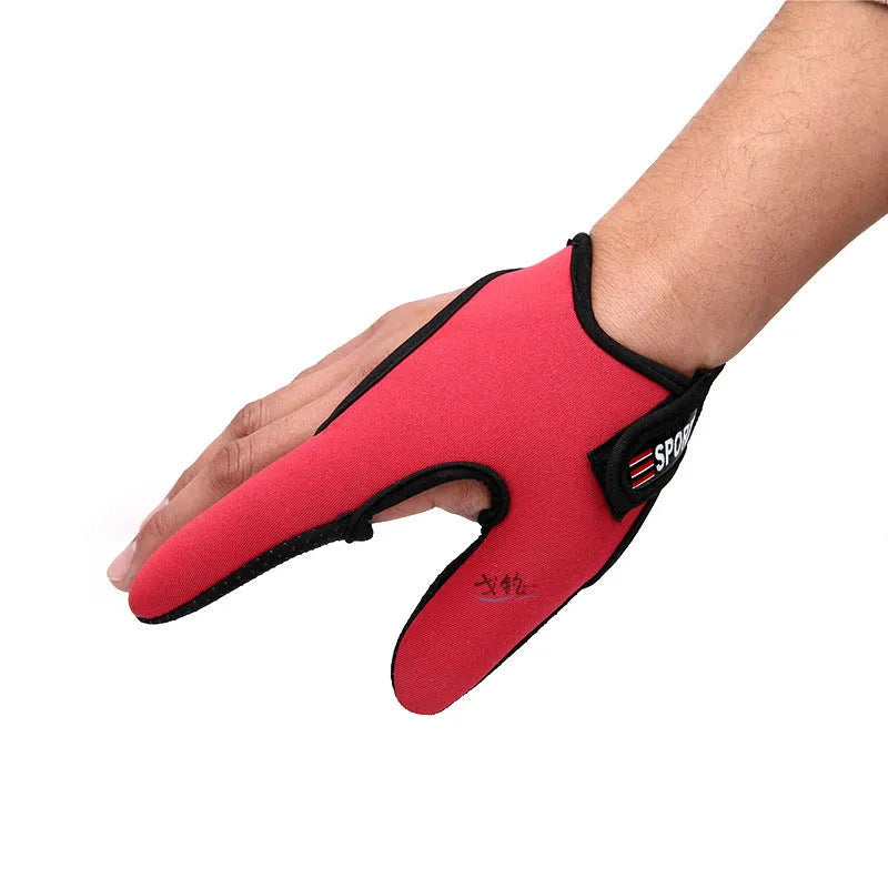 Fishing two finger gloves showing microfiber palm and diving cloth back in black colour