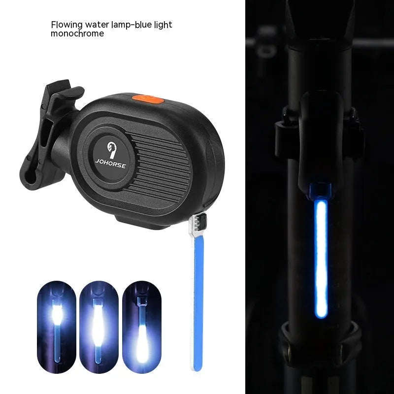 Bicycle taillight with animated running water or waterfall light effect in multiple colour options