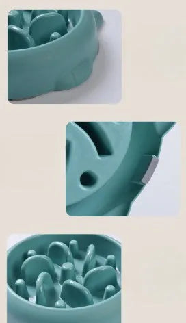 Green slow feeder dog bowl with maze ridge pattern for anti-gulping feeding