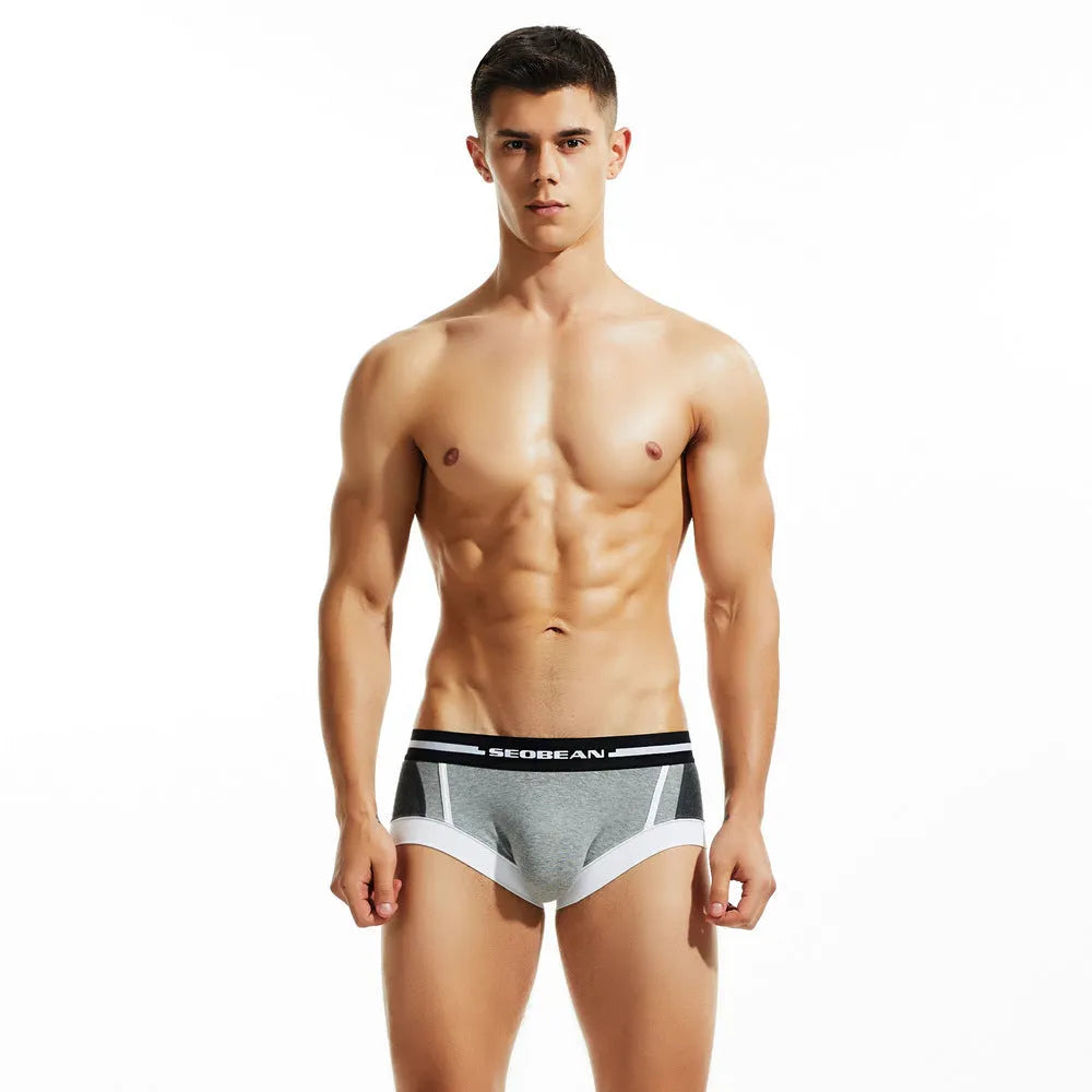 Men's cotton boxer shorts in red, dark blue and light grey colours with low waist design