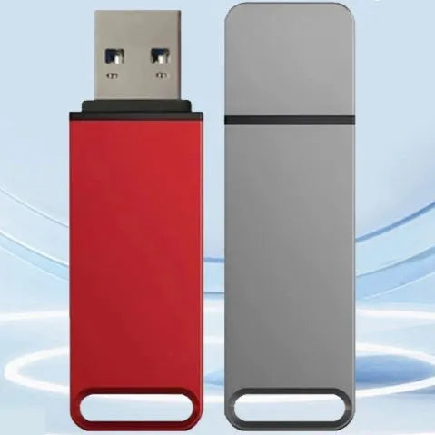 Metal USB flash drive with custom graphic design in black, red or silver colour options