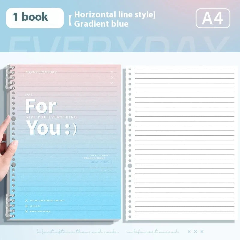 Gradient colour removable coil notebook with PP cover in blue, pink, green and purple options