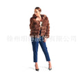 Women's loose fit hooded coat in artificial fur, shown in brown and white silver fox colours