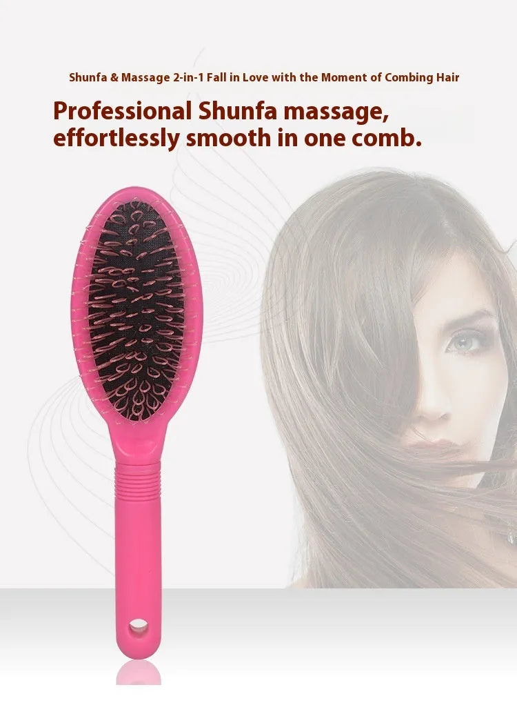 Black or pink plastic ring tooth hair extension comb with airbag cushion measuring 22x6cm