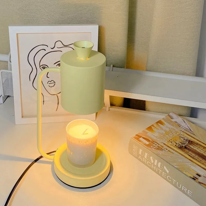 European design aromatherapy melting wax lamp with dimmer switch in white or yellow finish