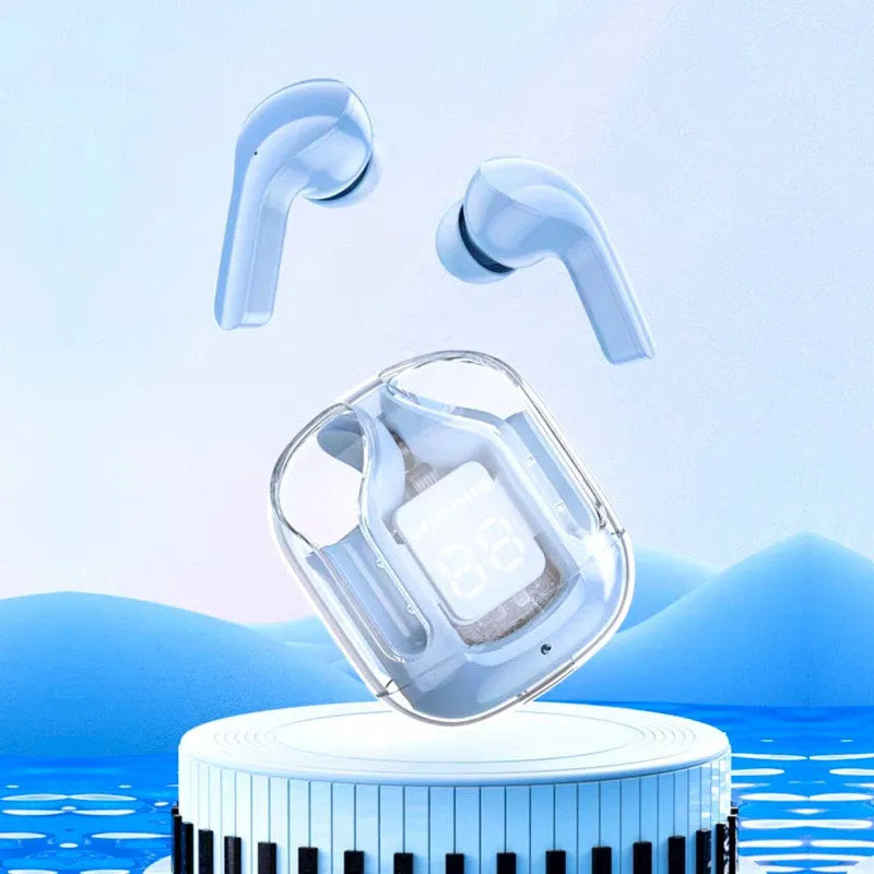 Transparent space capsule case true wireless Bluetooth headset with digital display screen