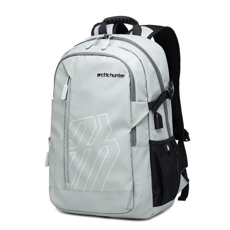 Casual plaid polyester computer backpack with curved shoulder strap in 18-inch size