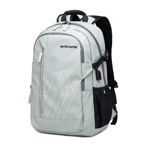 Casual plaid polyester computer backpack with curved shoulder strap in 18-inch size