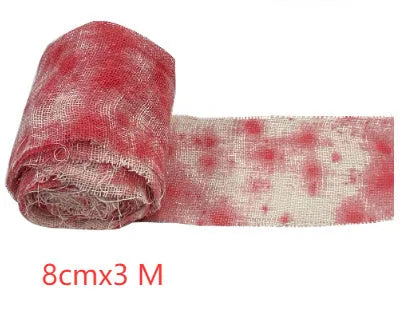 Halloween bloody horror dyed gauze bandage showing red polyester fabric with 8cm width