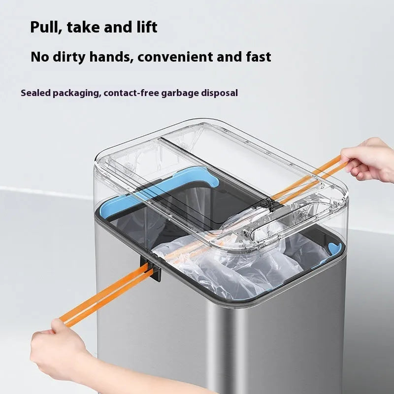 Square stainless steel inductive smart trash can with automatic lid and deodorant system