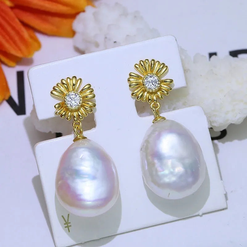 S925 sterling silver baroque flower earrings with matching ring holder in silver and gold options