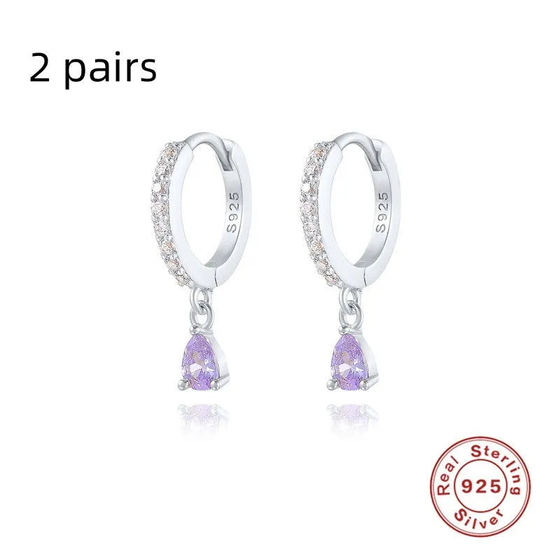 S925 sterling silver water drop earrings with diamond accents in gold or silver plating
