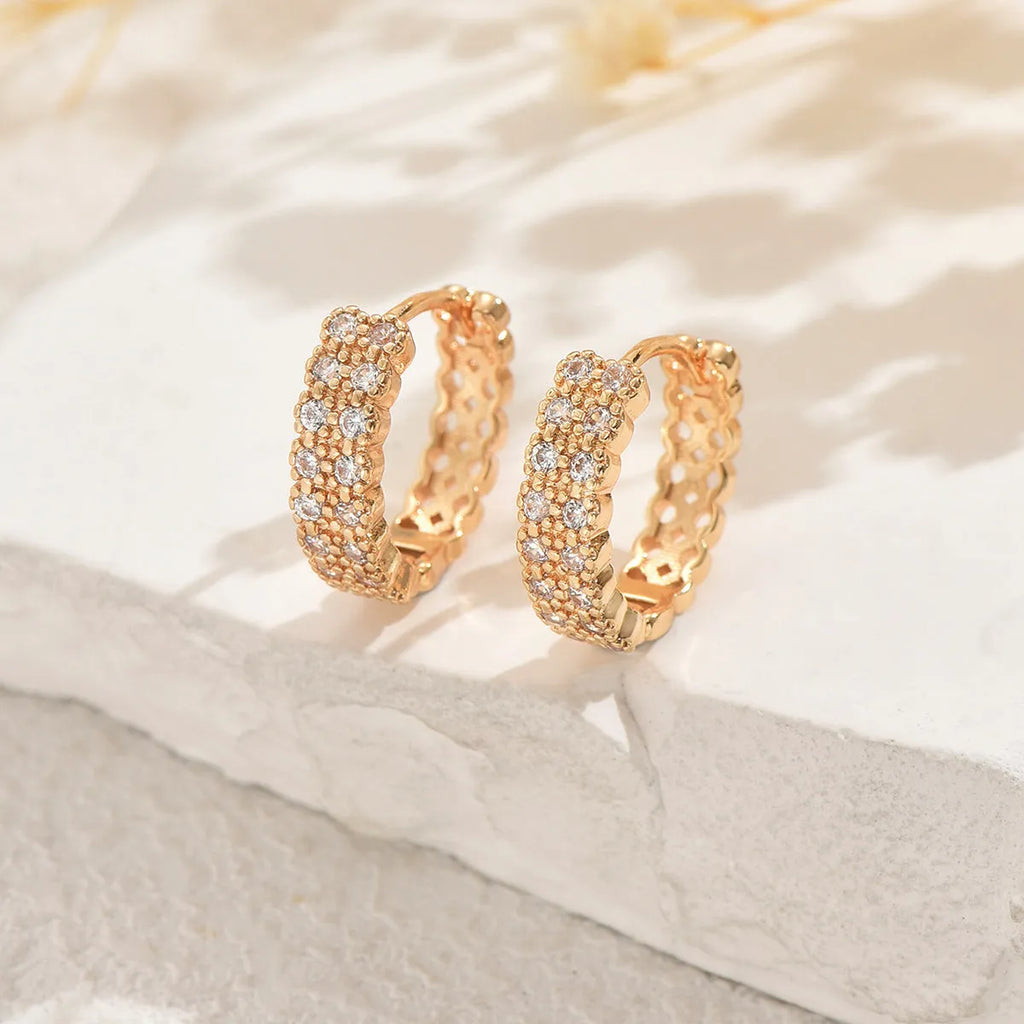 Copper geometry pattern ear studs with round dot ring elements in European American style
