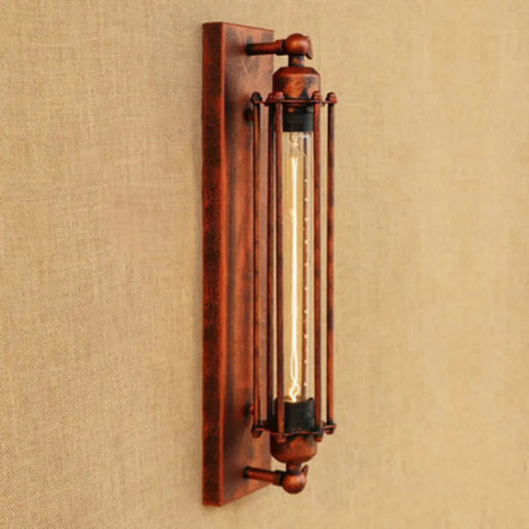 Industrial retro flute iron wall lamp in antique style, shown in silver finish.