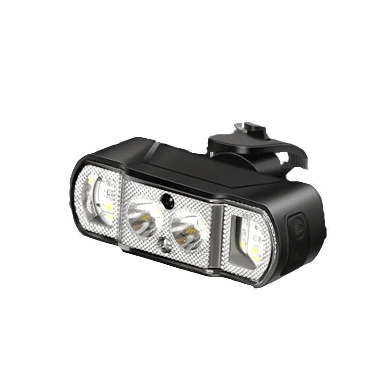 Black rechargeable bicycle headlight with 350 lumen LED output and ABS plastic housing