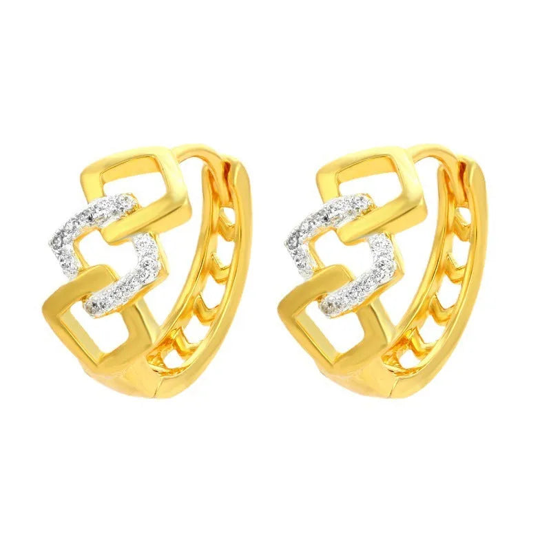 Geometric hollow-out gold electroplated alloy earrings with colour separation detail on ear clips