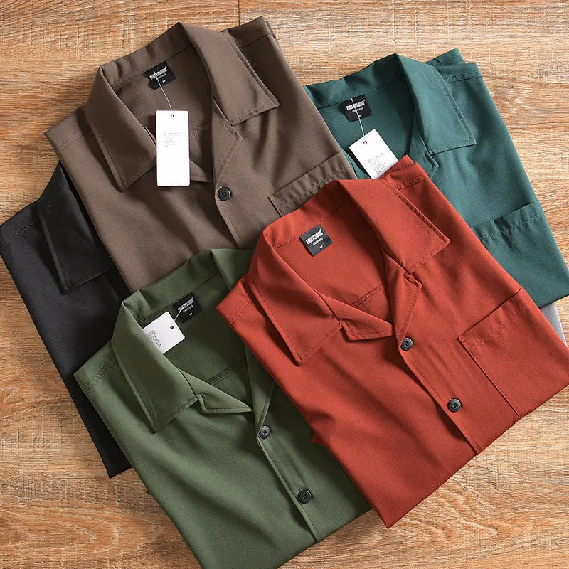 Men's lightweight pure cotton short sleeve shirt in loose fit with Japanese fresh style