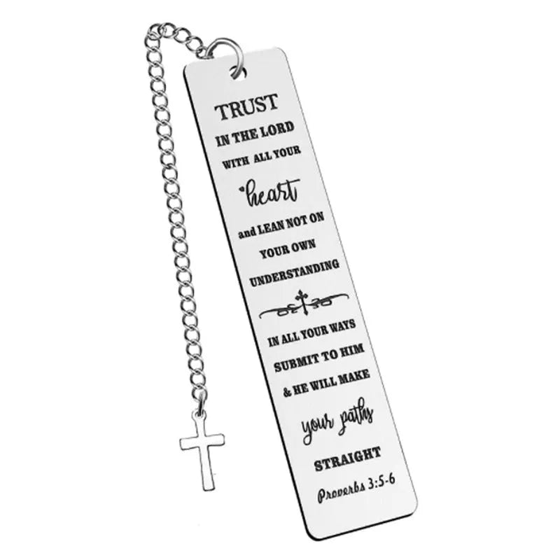 Stainless steel Bible verse bookmark with European style design and metallic finish