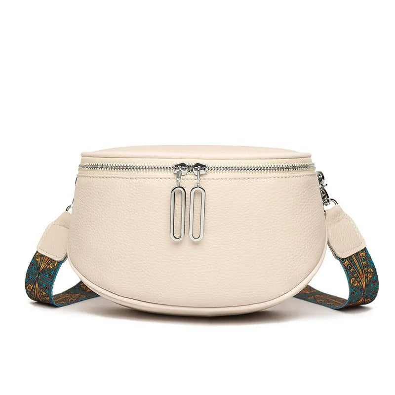 Women's soft PU leather messenger bag in saddle shape design with single shoulder strap