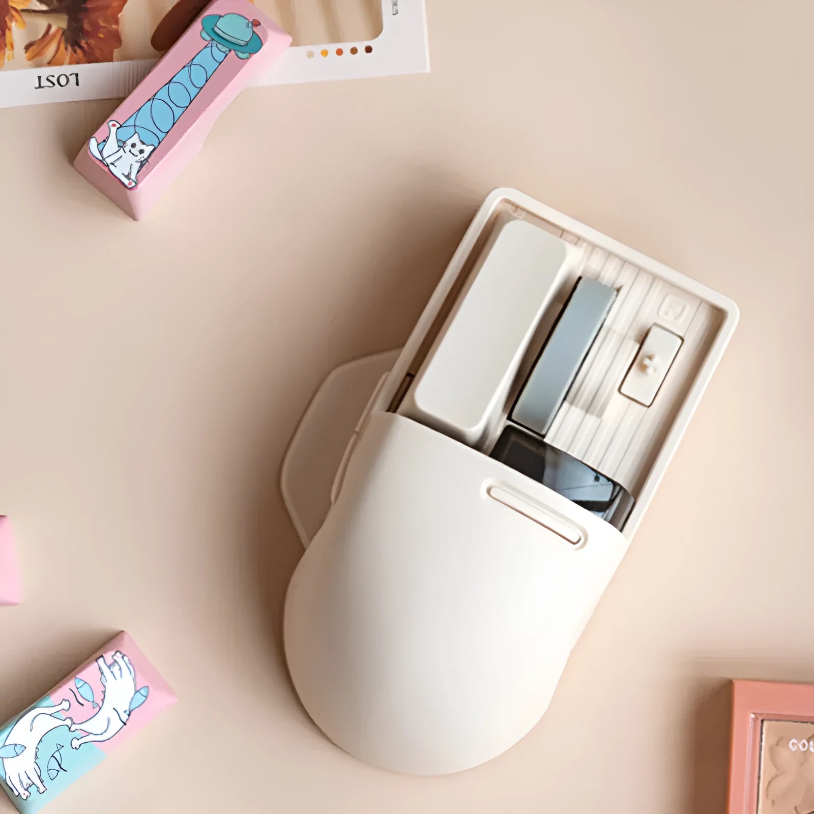 Xiaoqiao wireless mouse in tofu colour showing ergonomic shape and multiple buttons