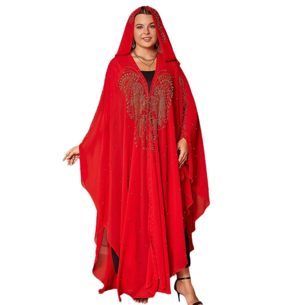 Muslim style chiffon cape shawl with rhinestone beading in multiple colour options