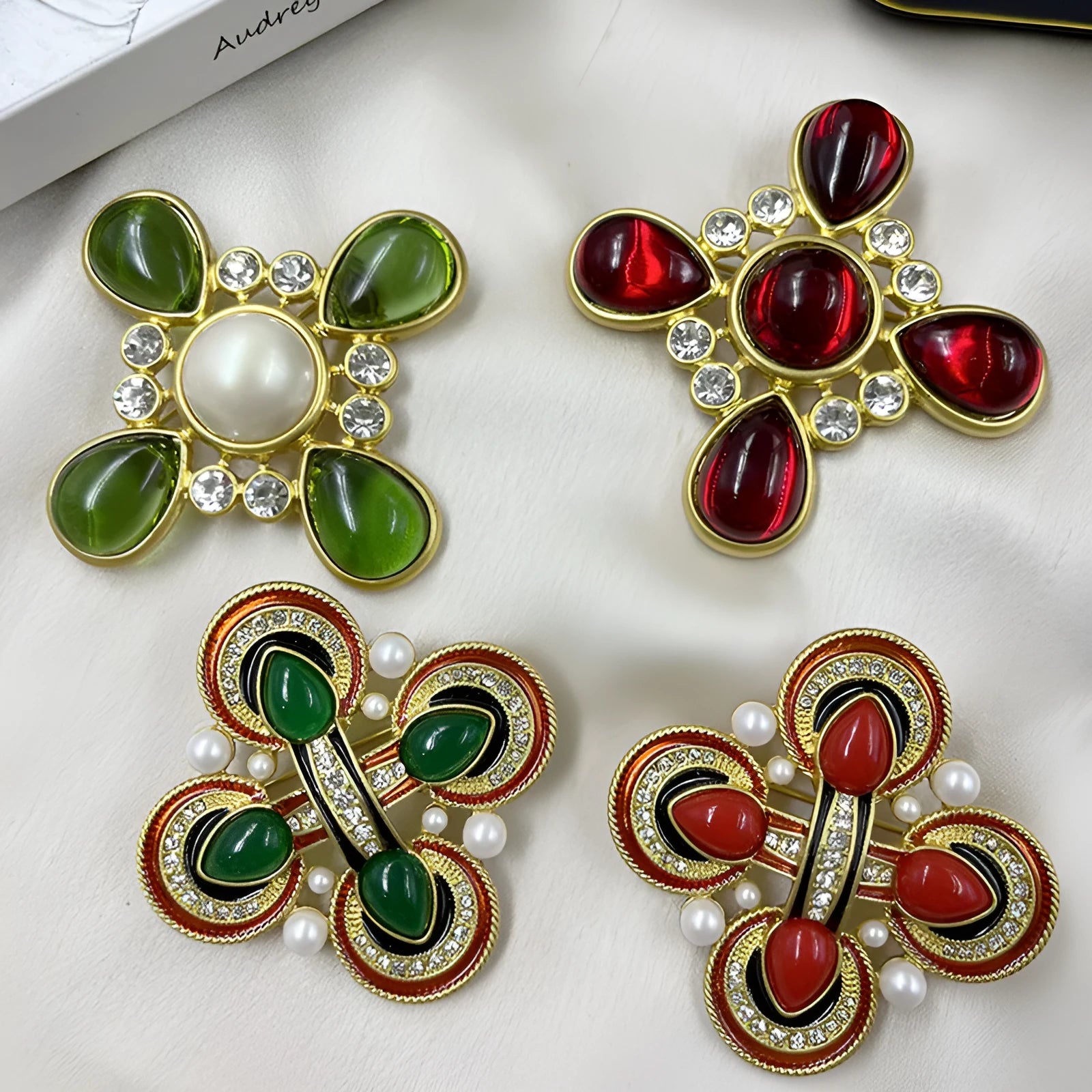 Medieval baroque cross crystal brooch in zinc alloy with antique styling