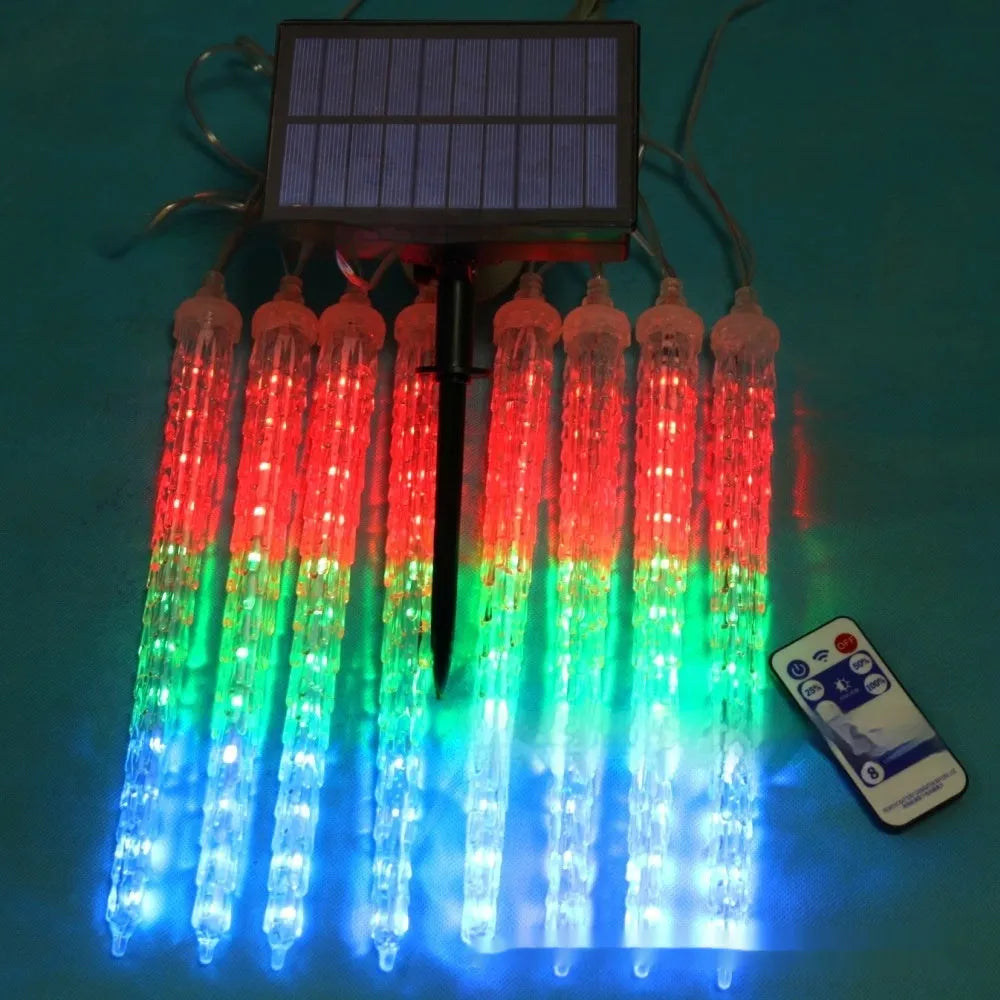 30cm ice cone shaped meteor shower LED Christmas lamp with solar panel and remote control