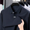 Men's asymmetric lapel cotton polo shirt in loose fit long sleeve available in four colours