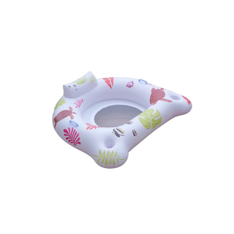 White U-shaped inflatable float with luminous features floating in water