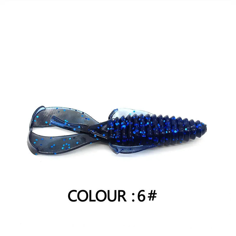 PVC soft plastic fishing lure in two sizes: a smaller 8cm and a larger 12cm model, shown in a selection of colour variations.