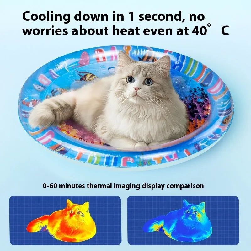 PVC inflatable pet water cooling mat in aquatic designs for dogs and cats