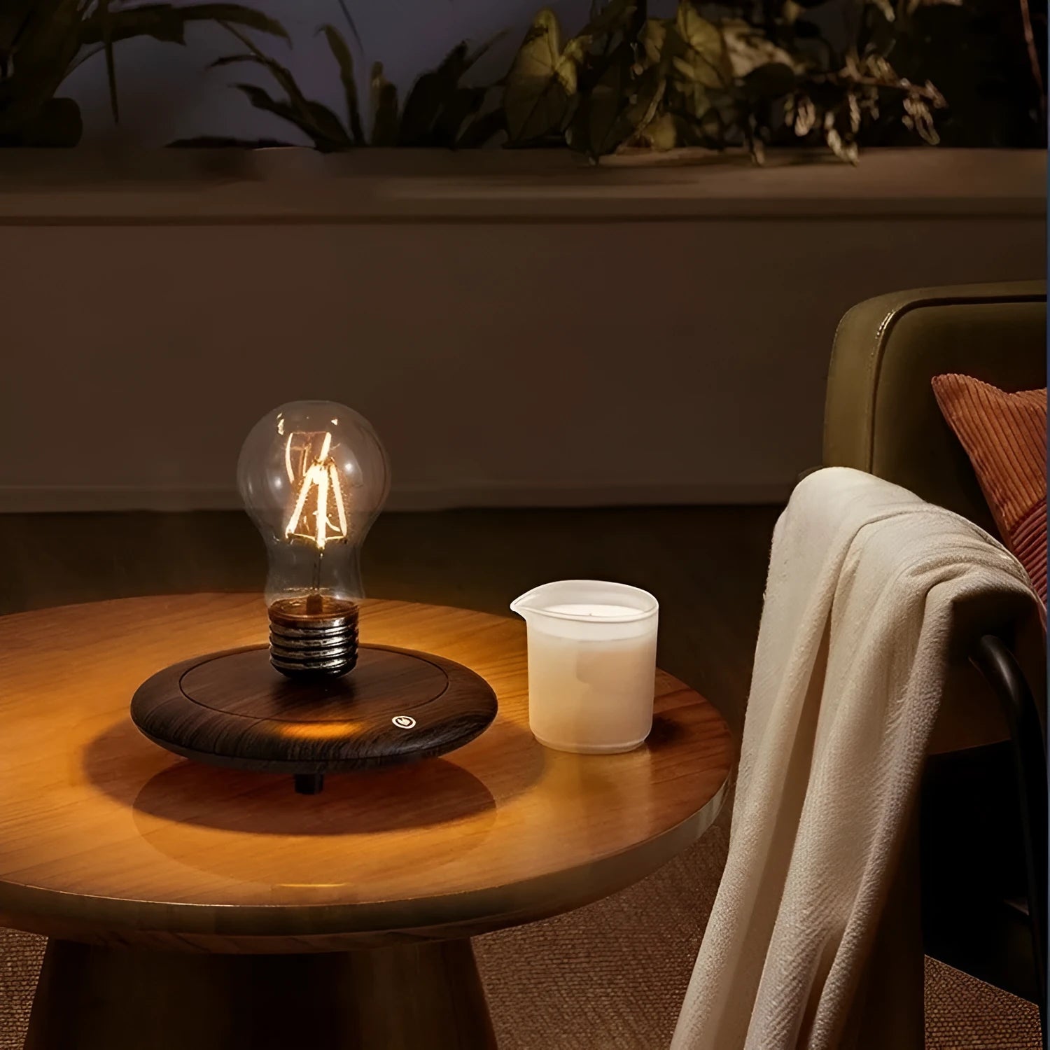 Creative suspension bulb night lamp with iron art body on square base desktop decoration