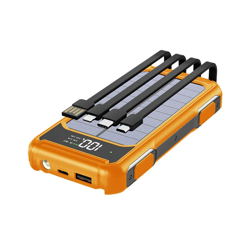 Black, green, and orange military grade mobile power bank showing 10000mAh and 20000mAh capacity options