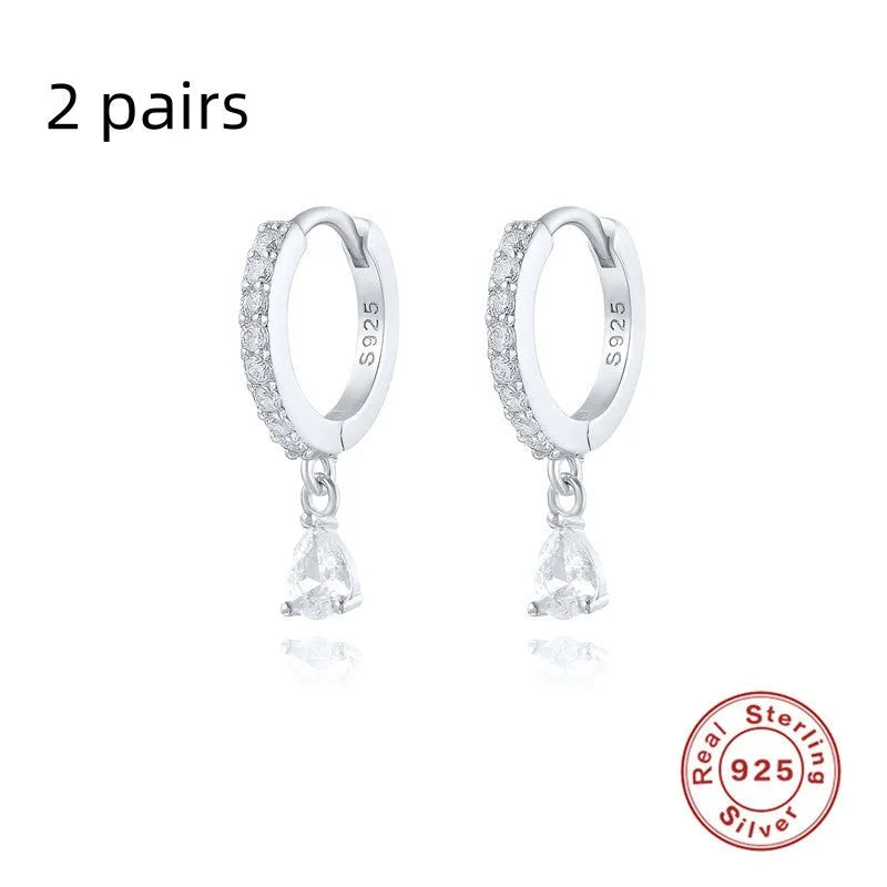 S925 sterling silver water drop earrings with diamond accents in gold or silver plating