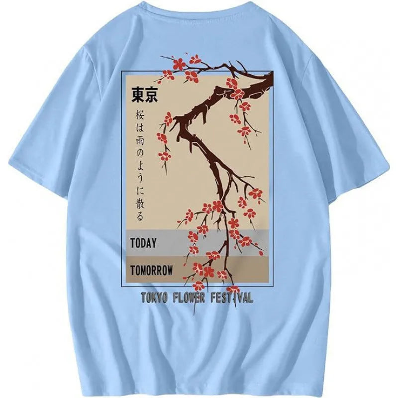 Men's grey printed short sleeve street T-shirt on a hanger showing digital graphic design.