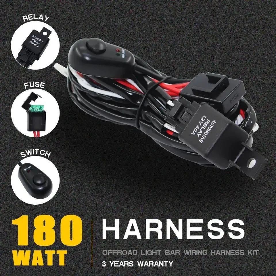 Automotive LED work light wiring harness with silicone cable and connectors