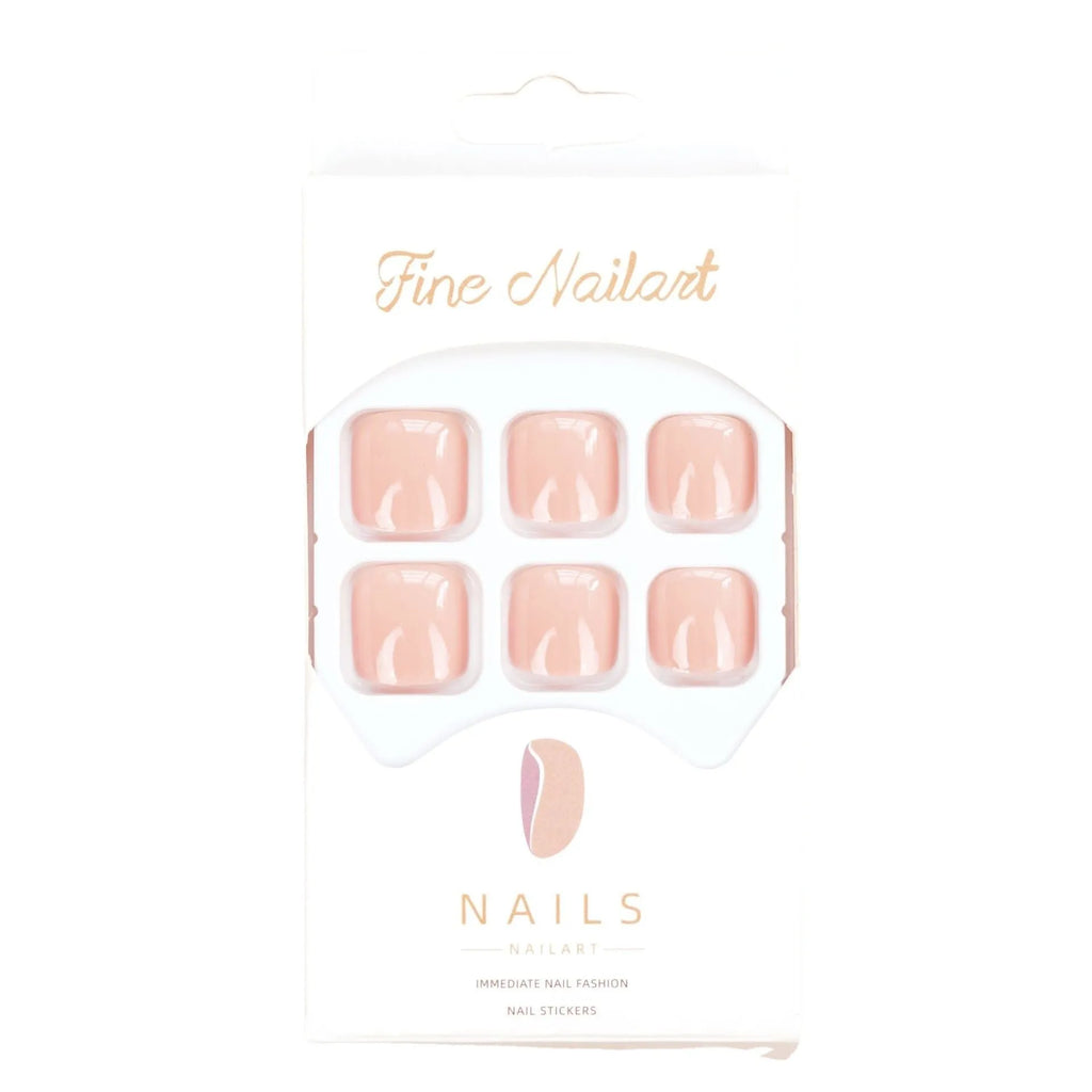 Fashion personality plastic toe nail stickers in skin colour with glue bottle for application.