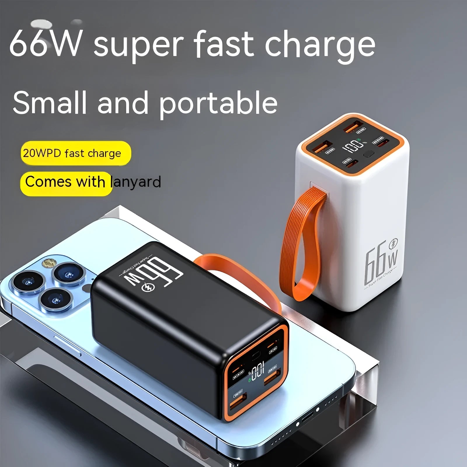 PD66W 20000 mAh fast charge power bank in black and white creative design