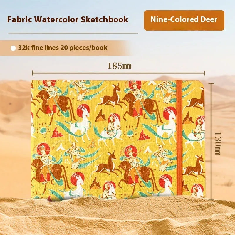 Feiluniao handmade fabric watercolour notebook with artistic cover design, 185mm length for portable sketching